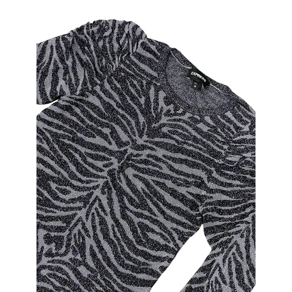 Express, Black and Gray, Glitter, Puff Shoulder Sweater, Sz‎ XS, 682-D